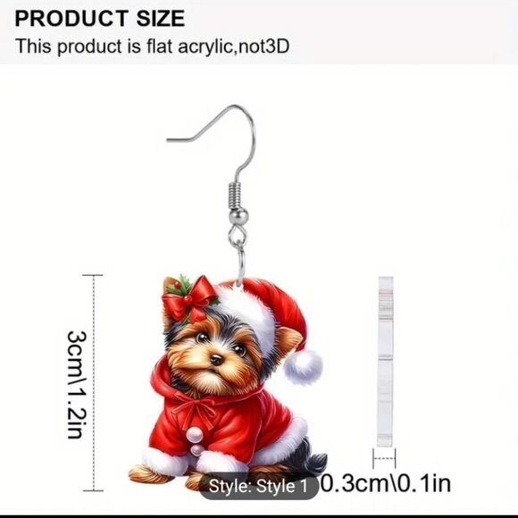 Christmas earrings Yorkie Santa hat dangle acrylic new e70 - Picture 4 of 4
